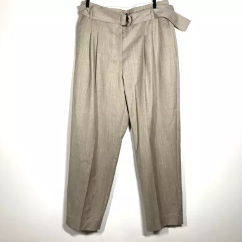 BOSS Tapiah Trousers Womens Sz 8 US
tan pleated belt wool blend Marzotto Fabric
